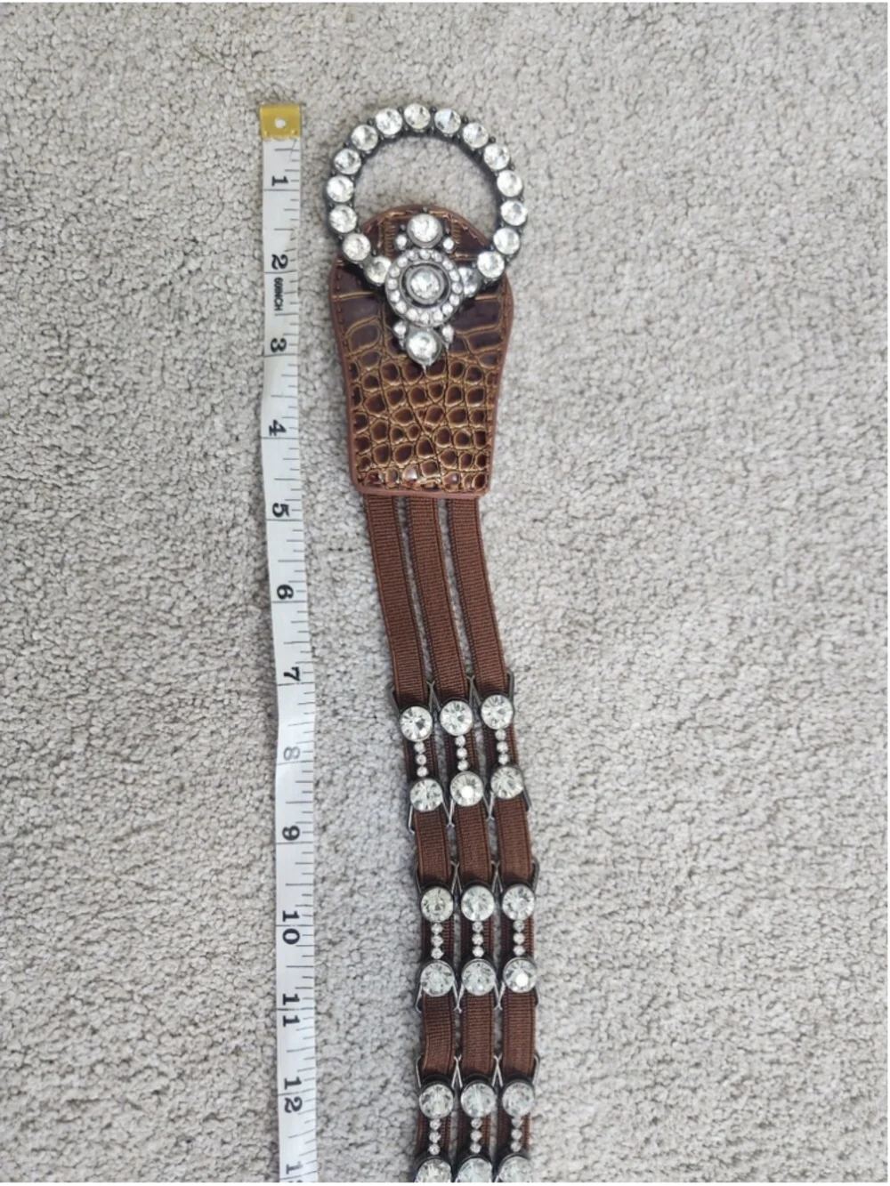 Brown Y2K Statement Belt Rhinestone Elastic Stretch Waist Belt McBling 2000s